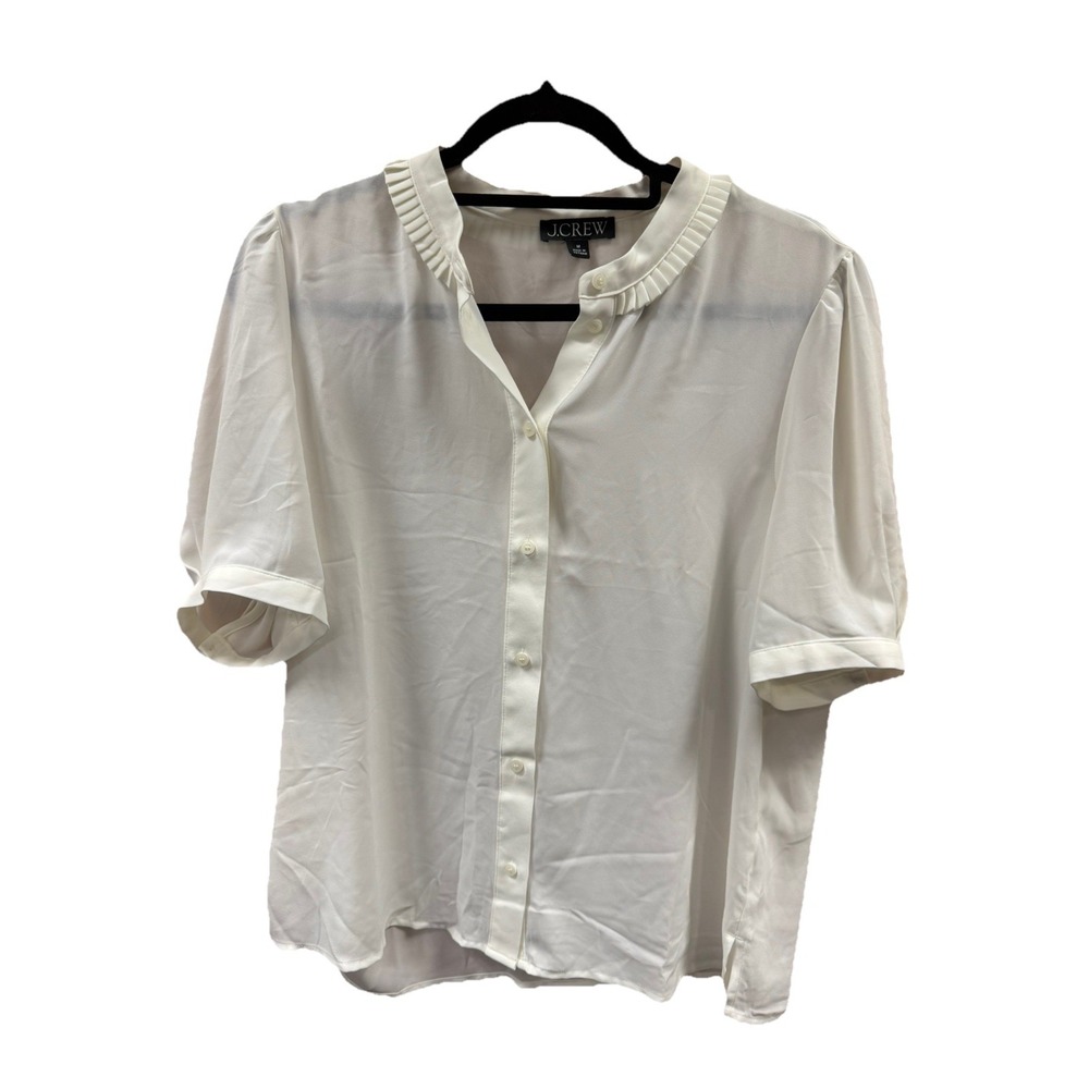 J Crew Top Womens Medium White Button Sleeve Button Up Blouse